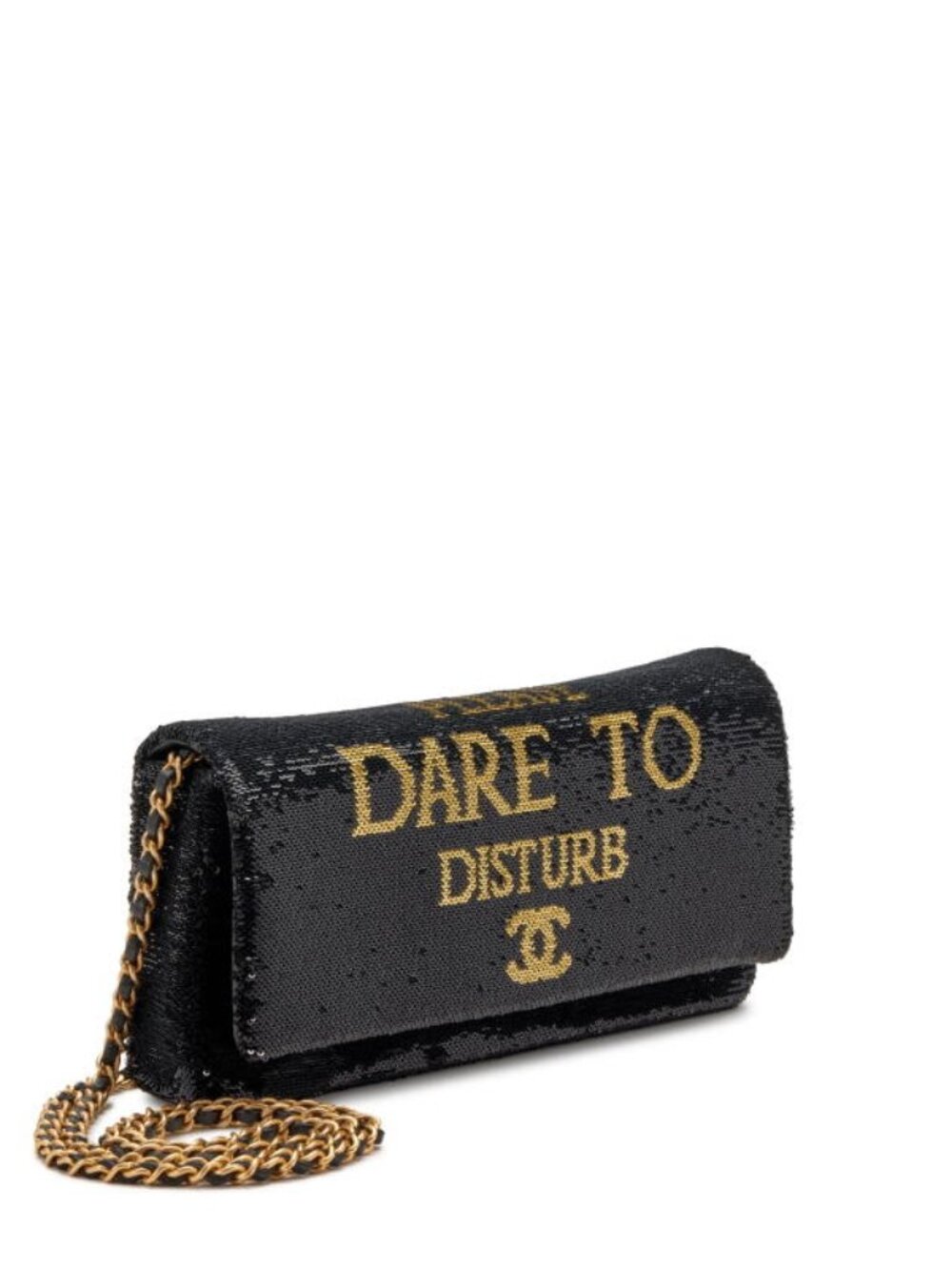 Chanel cosmopolite black & gold sequin please dare to disturb flap bag
